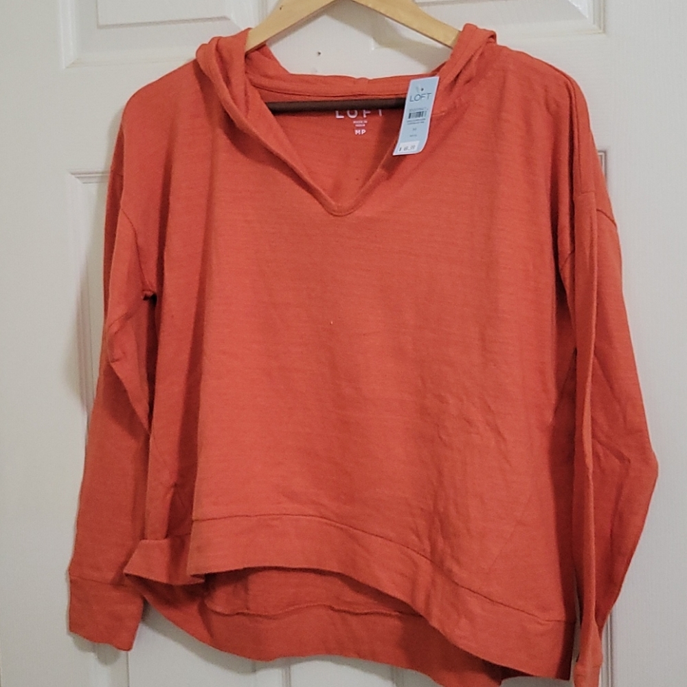 NWT PETITE all cotton pullover with hood
